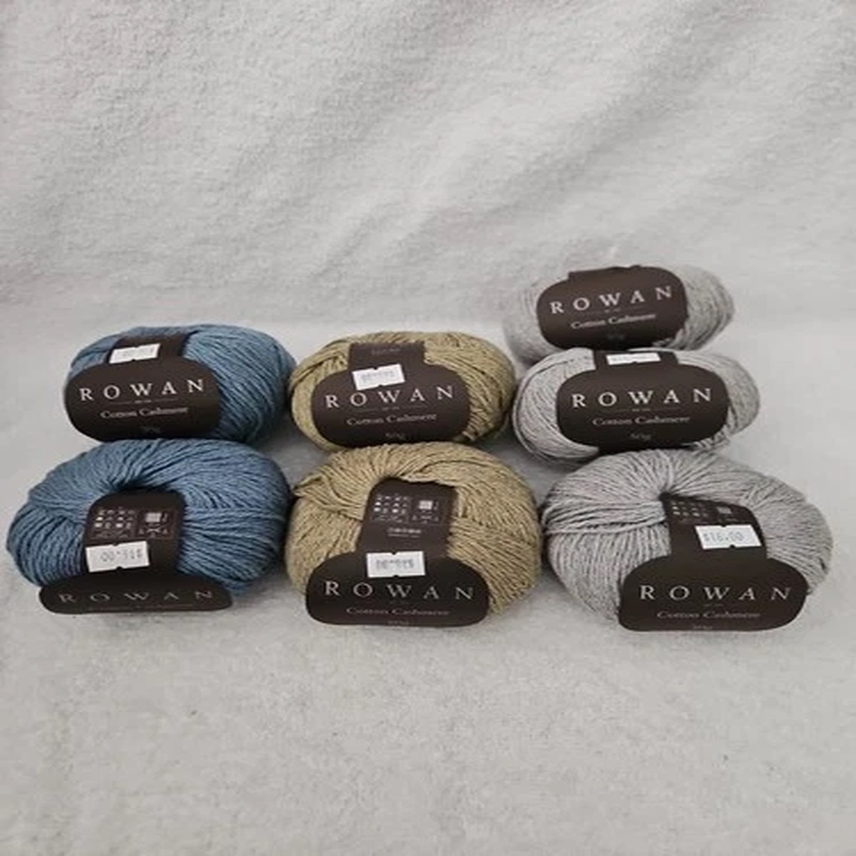 Rowan Cotton Cashmere Yarn 50g, Lot of (7), Gray, Green, Blue