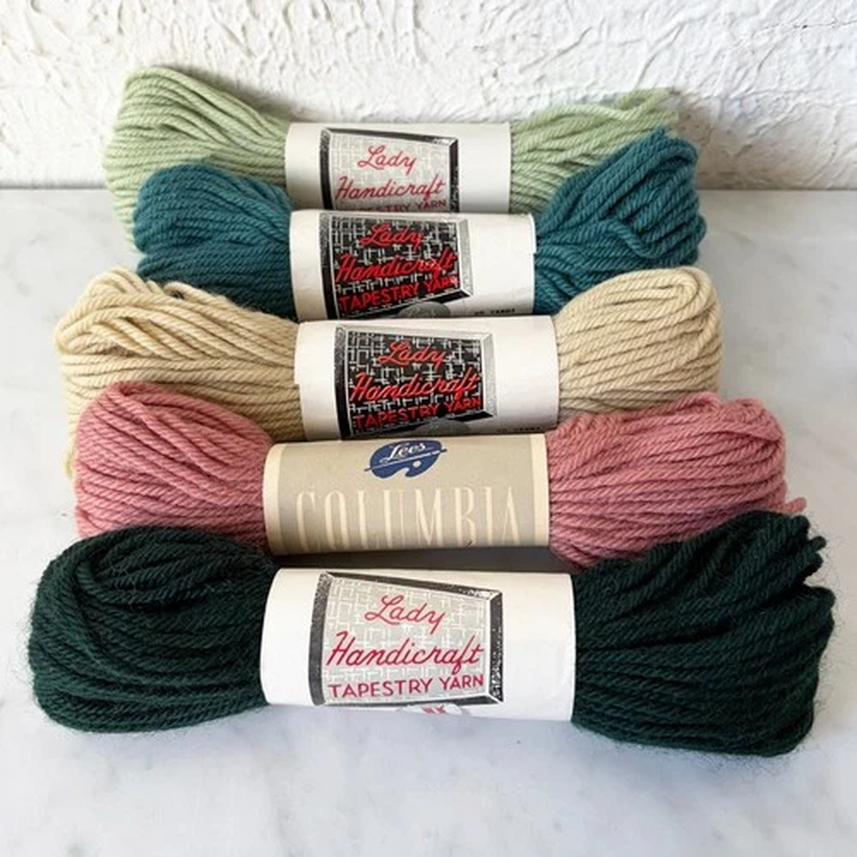 Vintage Lady Handicraft Wool Tapestry Yarn Crewel Lot 5 Green Blue Natural Pink