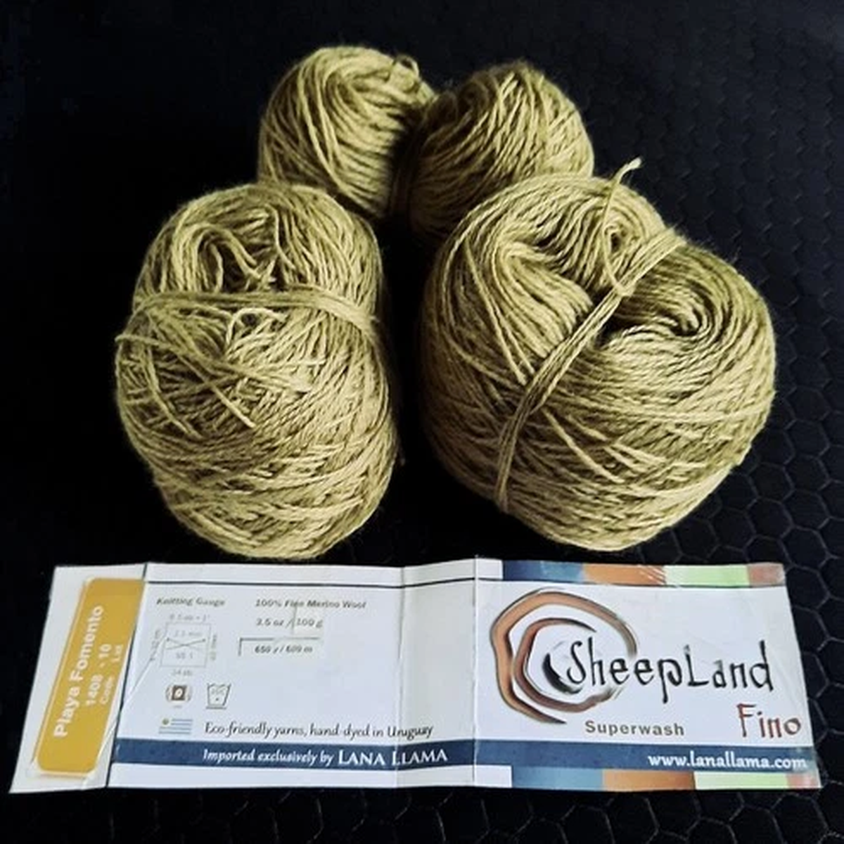 1 Partial Skein Sheepland Fino Superwash Yarn, Wound Into 3 Balls, Appx. 500 Yds