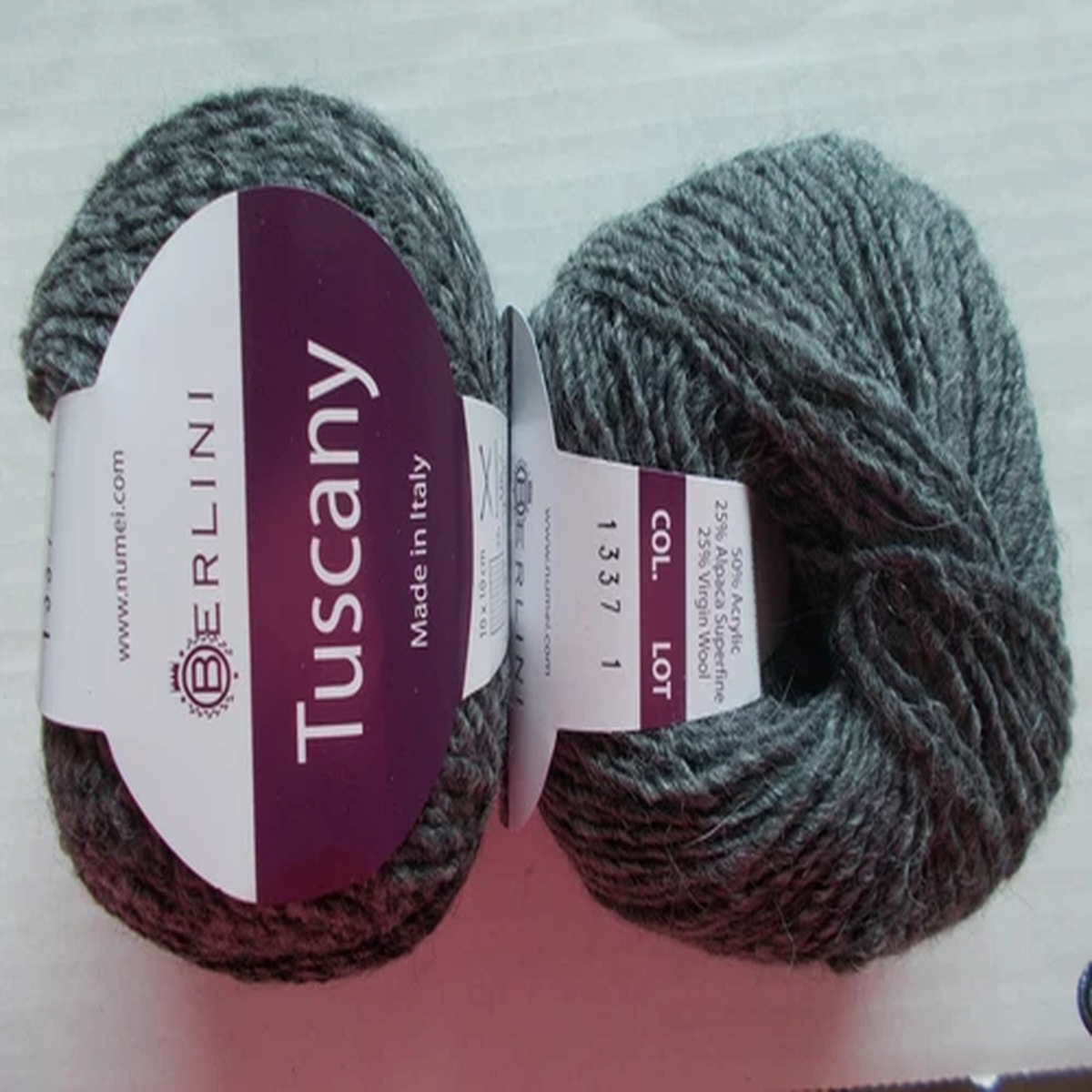Berlini Tuscany alpaca blend yarn, Oxford Grey, lot of 2 (180 yds each)