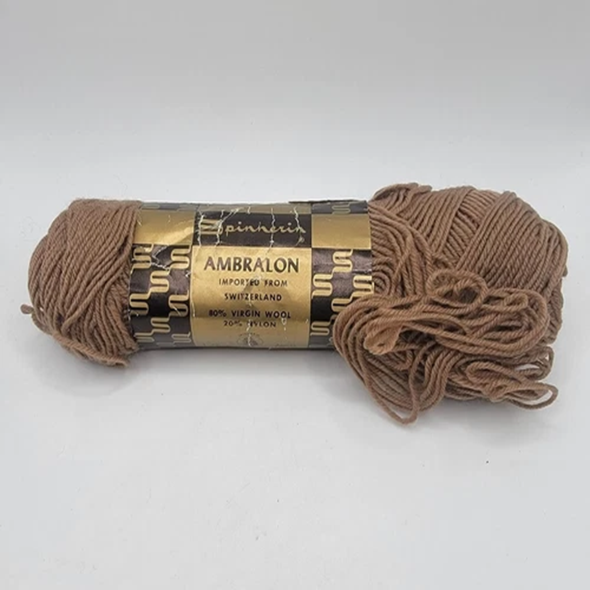 NEW Vintage Spinnerin Wool Yarn Brown 1 Oz. Skein Ambralon Switzerland
