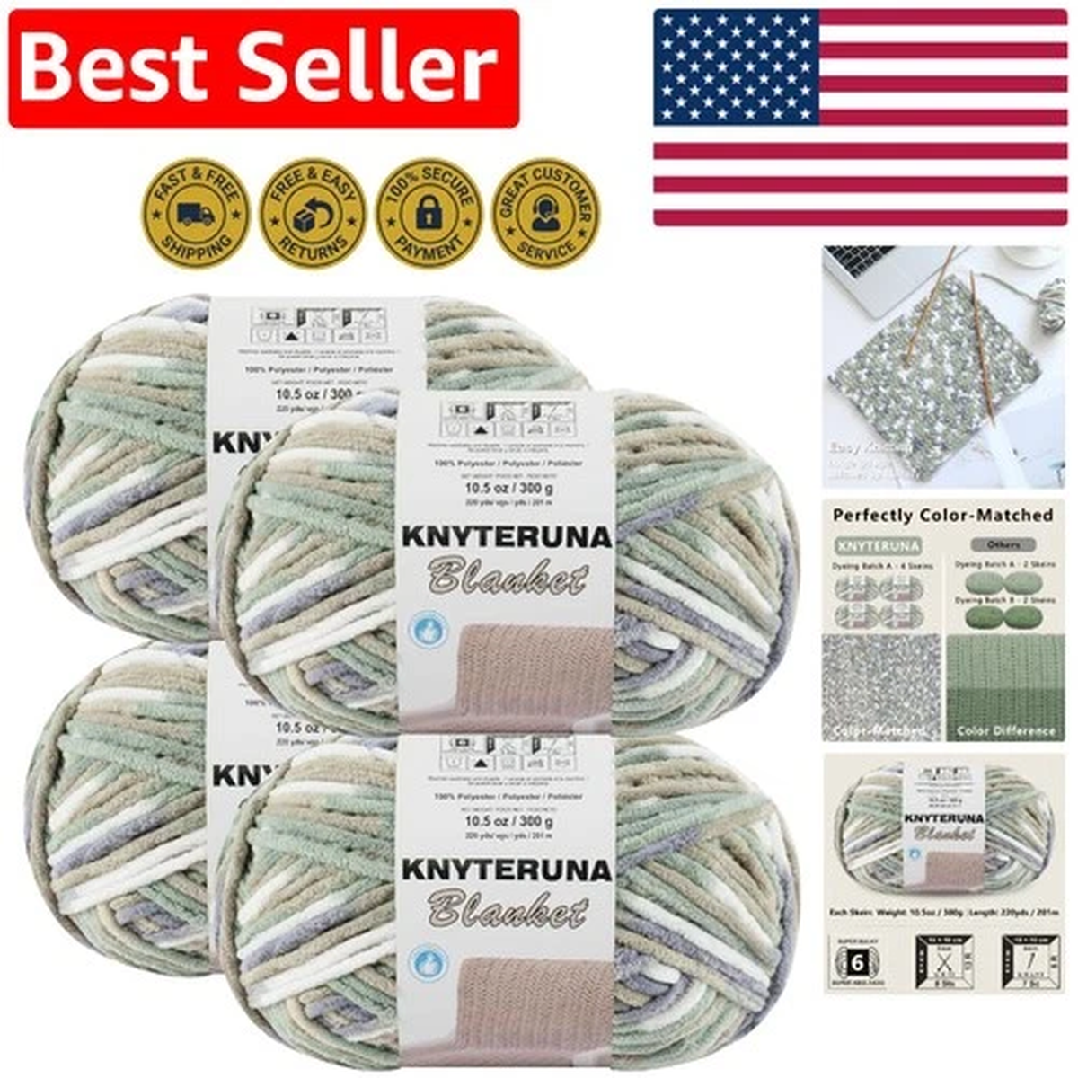 Soft & Fluffy Super Bulky Yarn - 4 Skeins, Color-Matched for Crafting Elegance