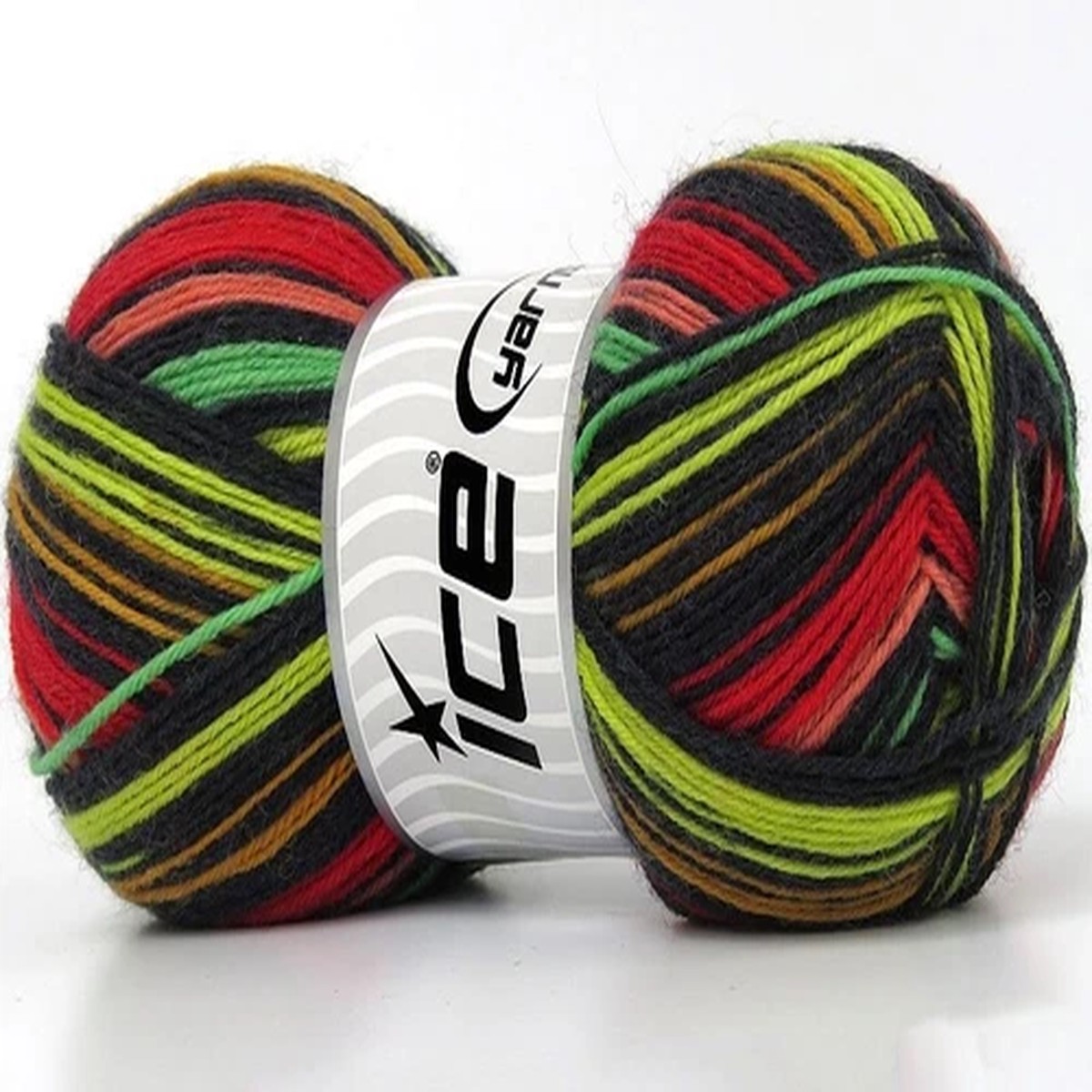 (1) 100 Gram Smart Sock Yarn Ice #80078 Red Green Black + Superwash Wool Nylon