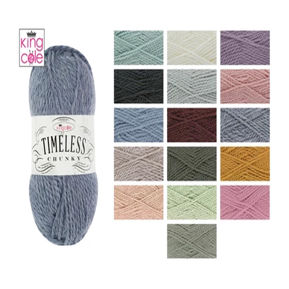 King Cole Timeless Chunky Wool Acrylic Alpaca Knitting Yarn 100g - All Colours