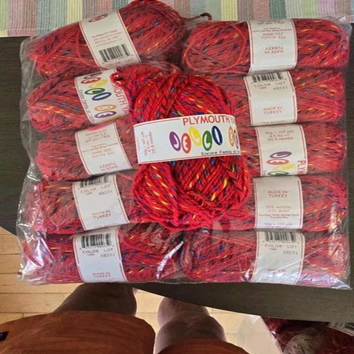 LOT 11 Skeins Plymouth Jelli Beenz Yarn New Red Color 1386 Wool Blend