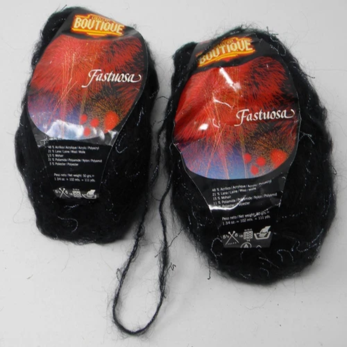 2 Skeins Katia Fastuosa Wool Blend Yarn Black with Silver Metallic