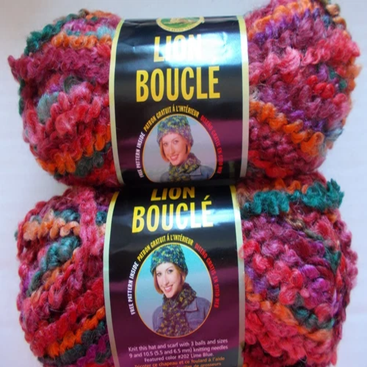 Lion Brand Lion Boucle mohair blend yarn, popsicle, lot of 2 (57 yds each)