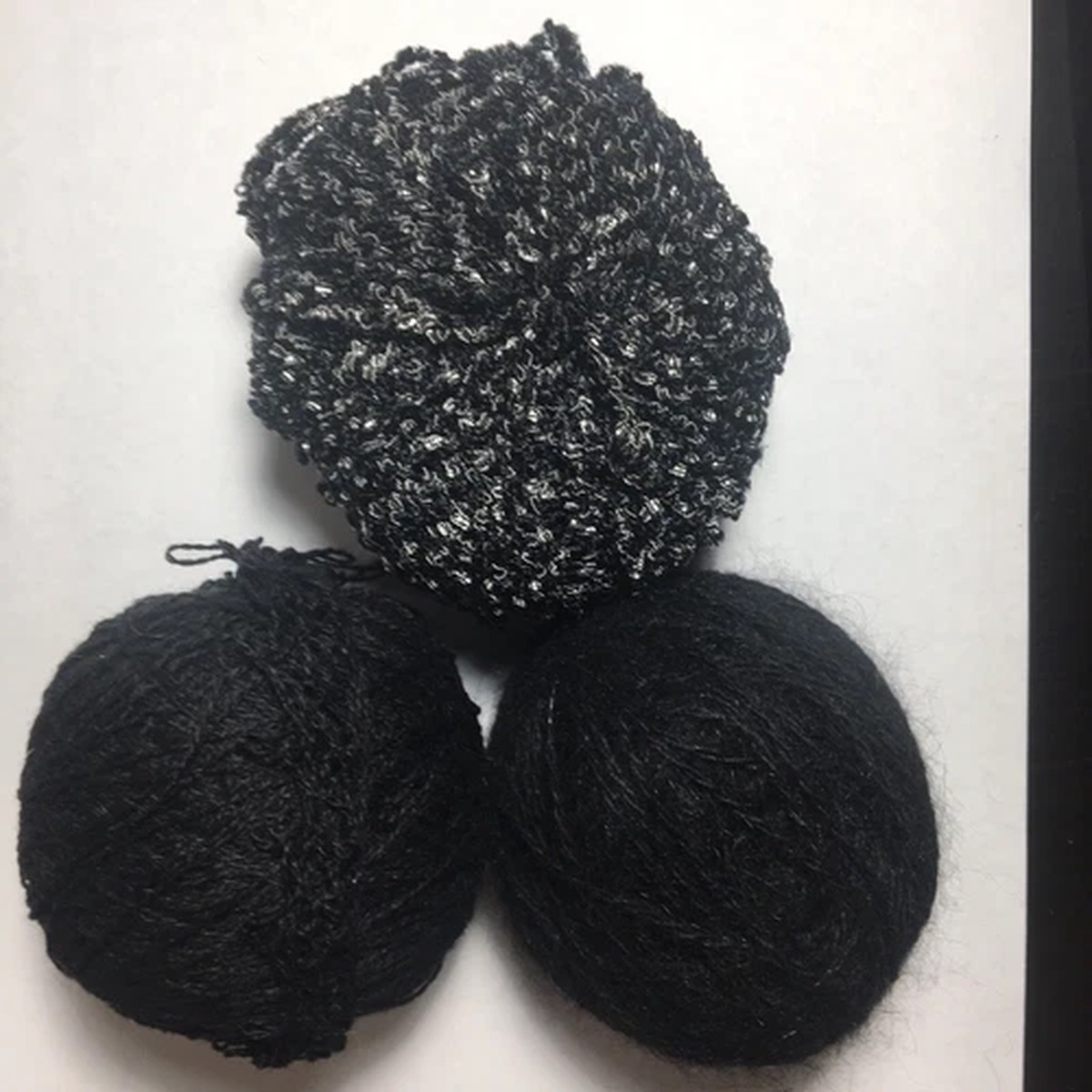 Three Balls of Black Wool Yarn and Black & White Yarn 3.8oz 105g
