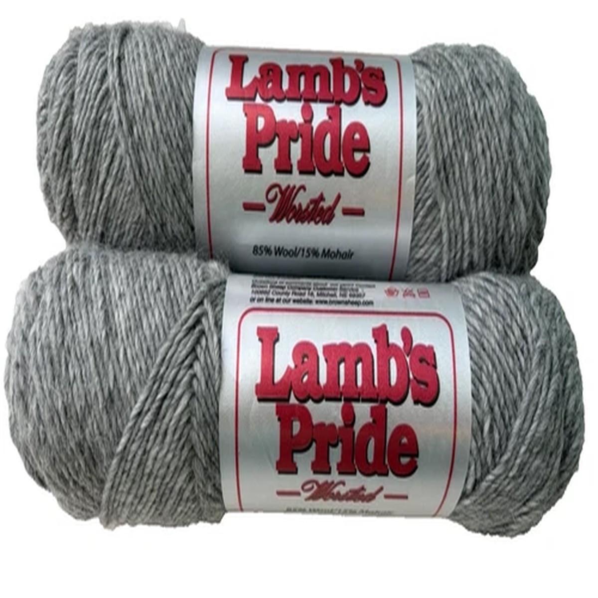 2 - Brown Sheep - LAMB'S PRIDE WORSTED #M03 GREY HEATHER - Wool / Mohair 190 yds