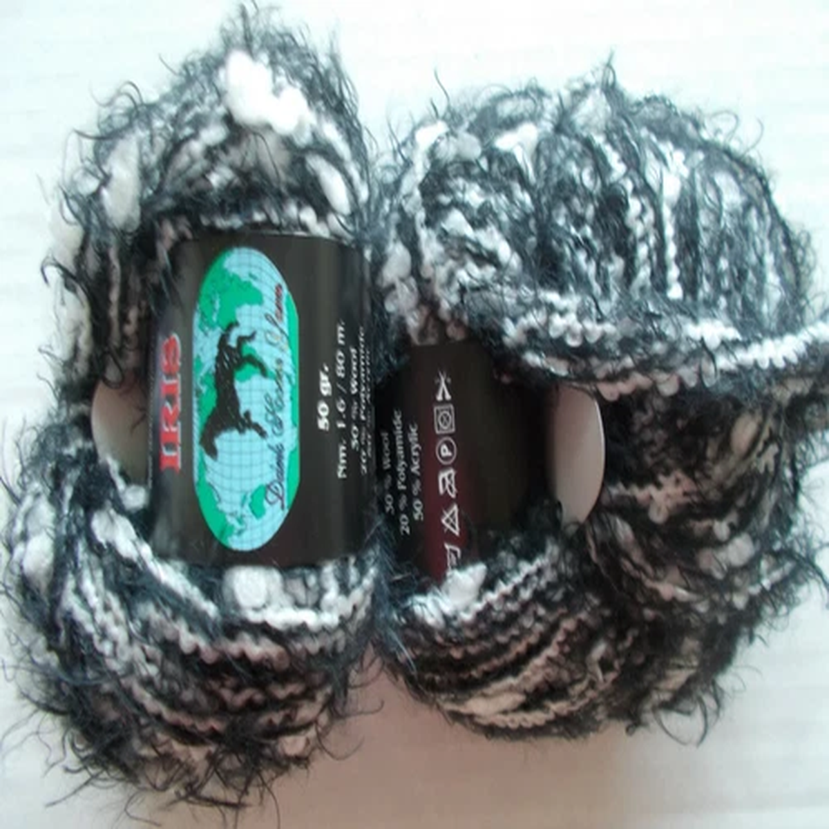 Dark Horse Iris fuzzy textured wool blend yarn, black, lot of 2 (88 yds each)