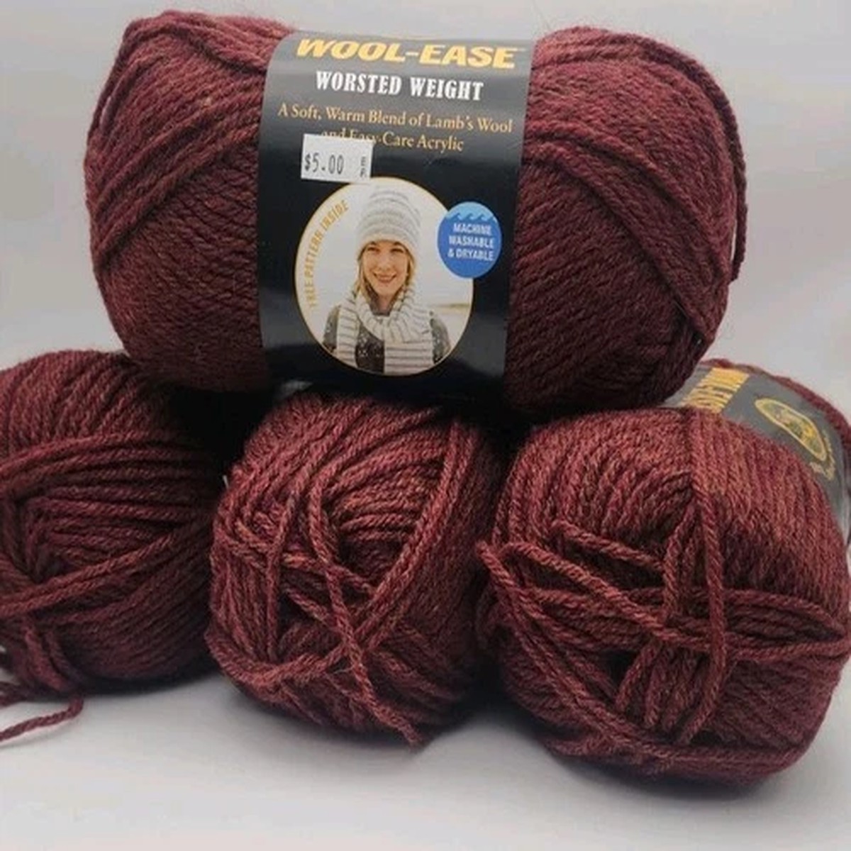 Lions Brand Wool Ease CHESTNUT HEATHER Worsted Craft Knitting 179 Lot of 4