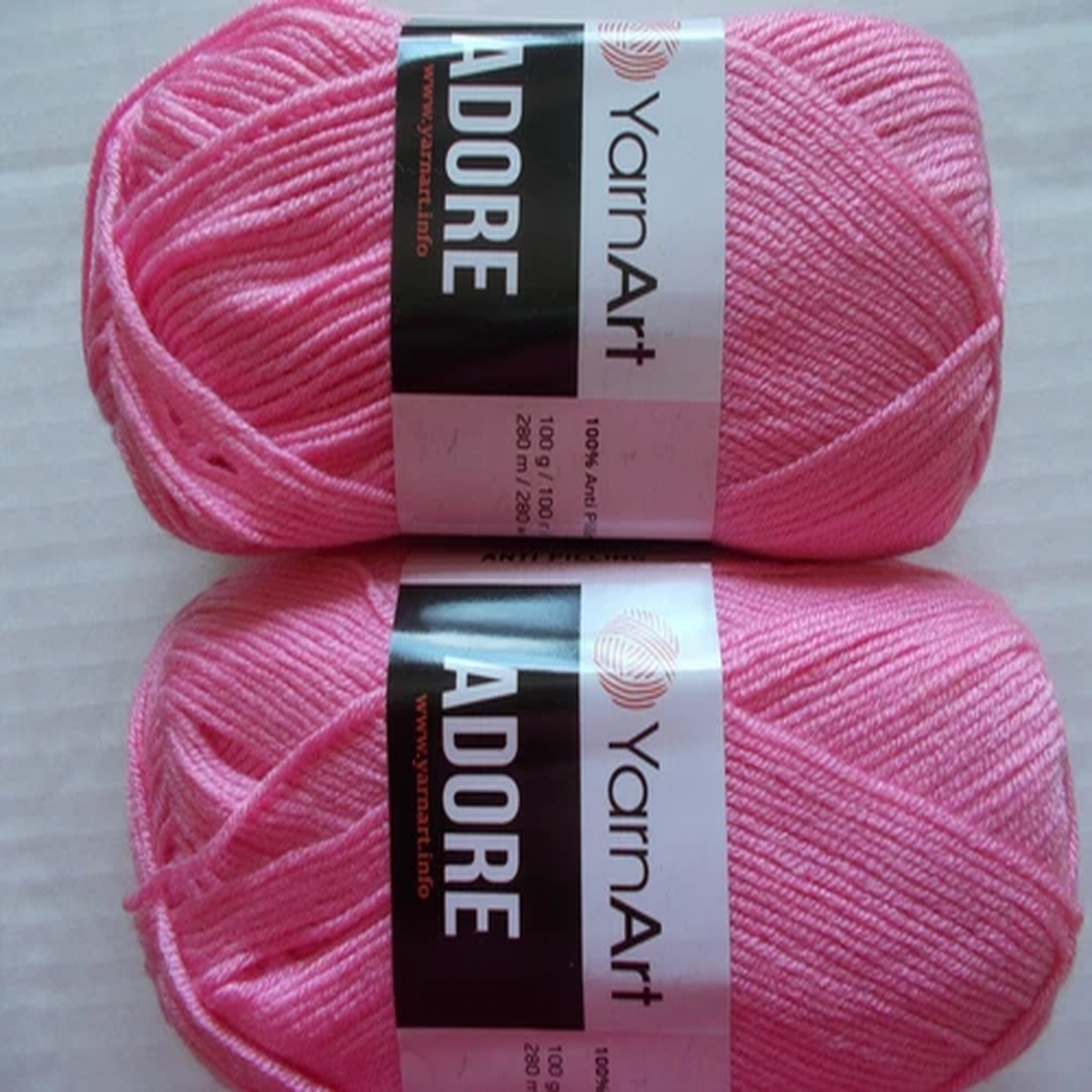 Yarn Art Adore anti-pilling yarn, Pink, lot of 2, (306 yds each)