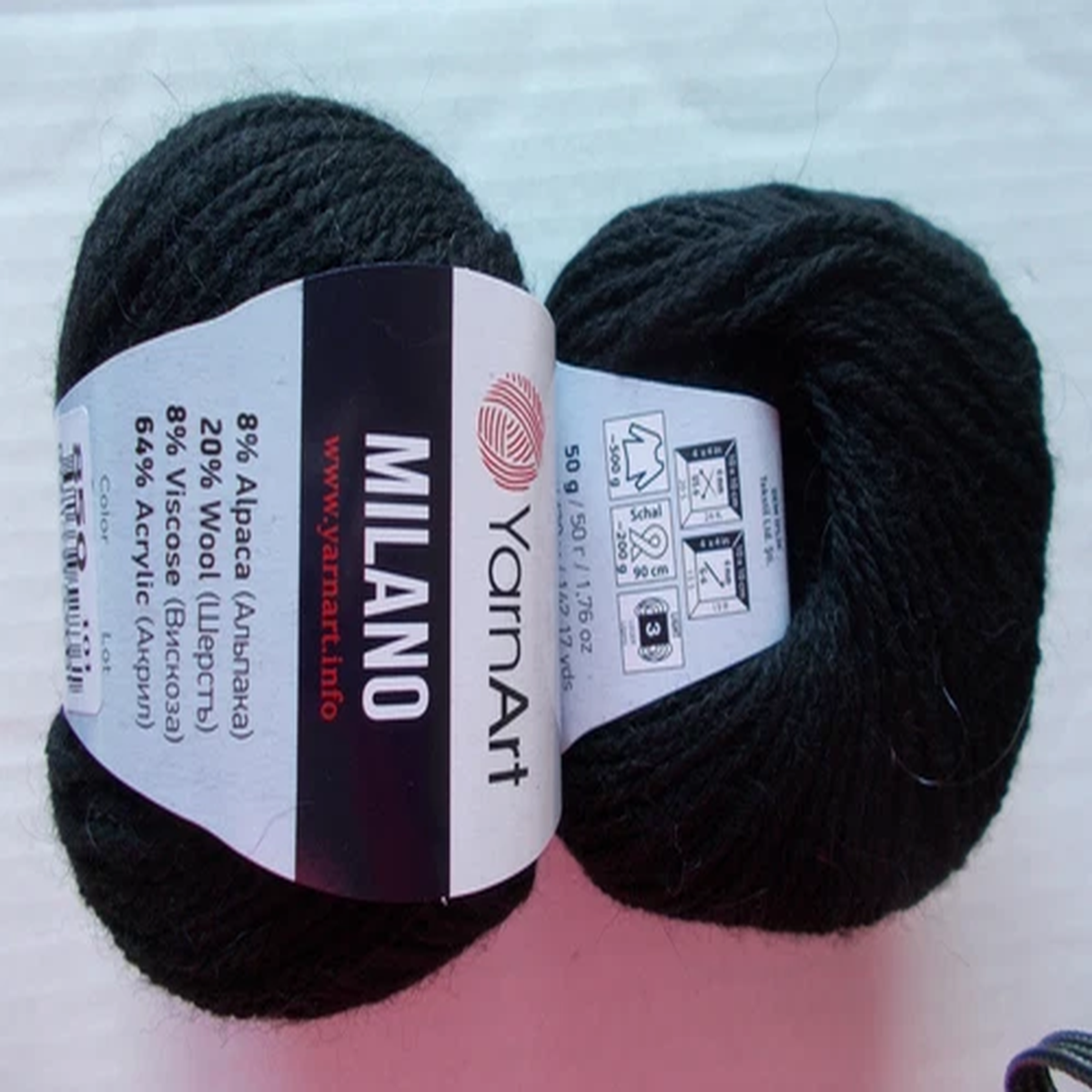 YarnArt Milano alpaca blend yarn, Black (#850), lot of 2, (142 yds ea)