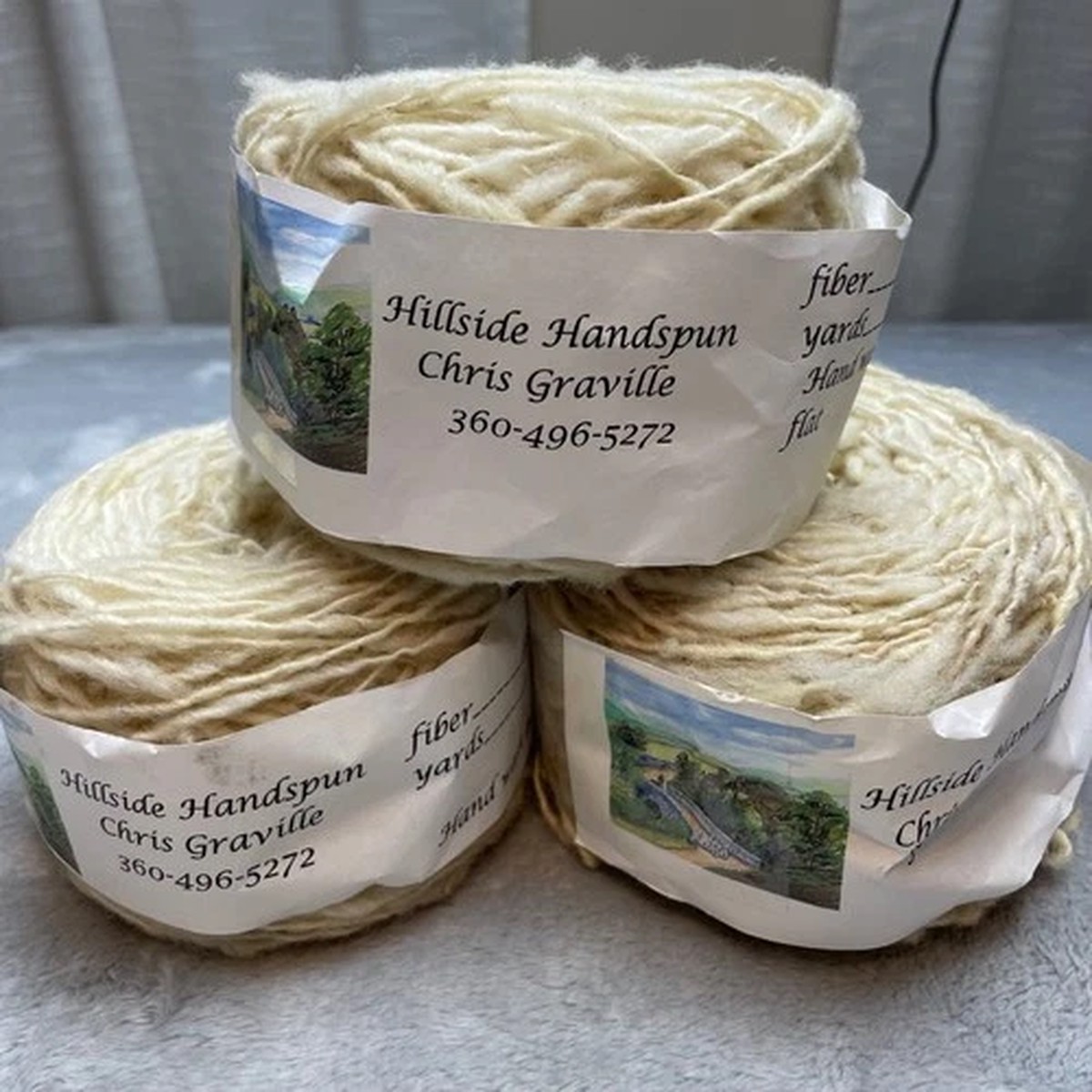 3 Skeins Hillside Handspun Wool Yarn Size 175yd Ivory Beige Artisan Textural NIP