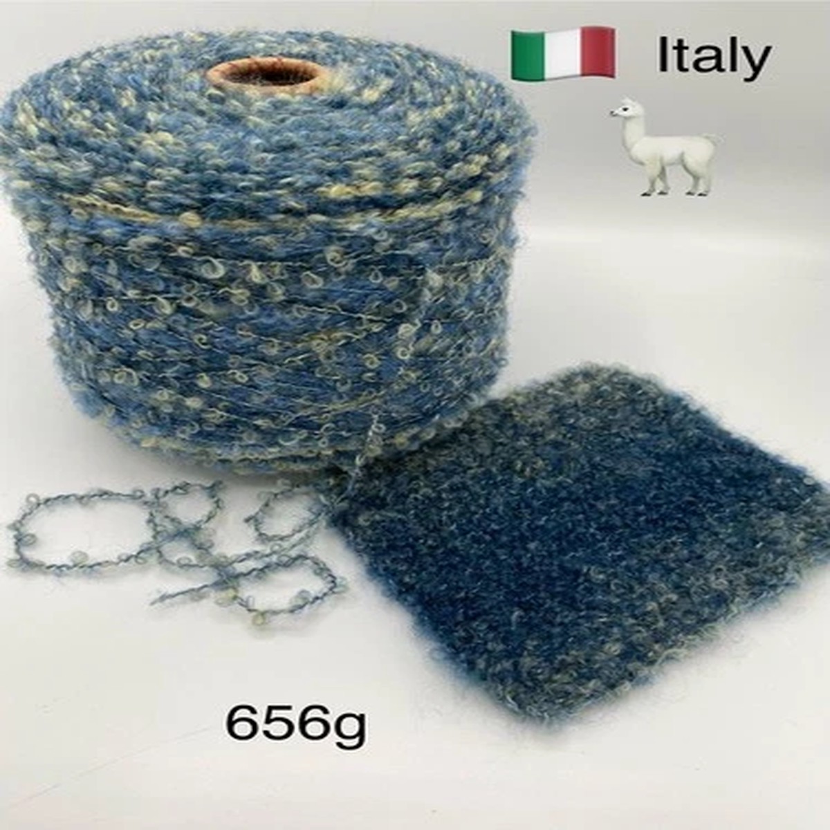 Alpaca Boucle 70% Alpaca 30% Pa Italy Luxury 656g Cone Yarn RiGo Jeans Blue Mix