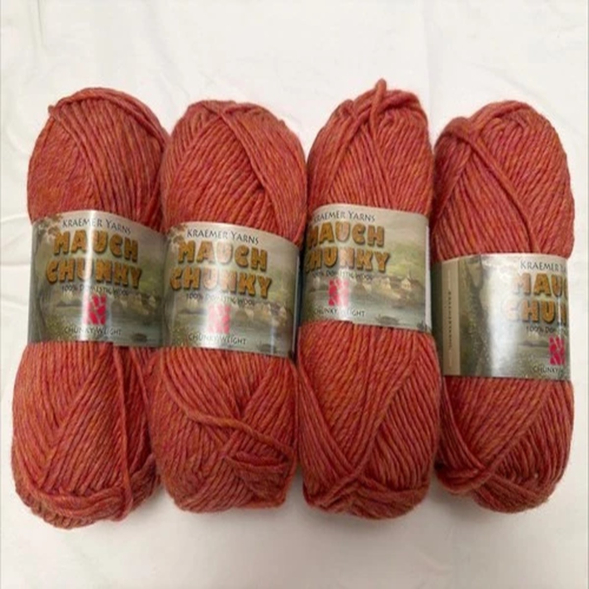 Kraemer Yarns Mauch Chunky Lot Of 4, Pomegranate Red, Wool USA Made 120 Yds/Sk