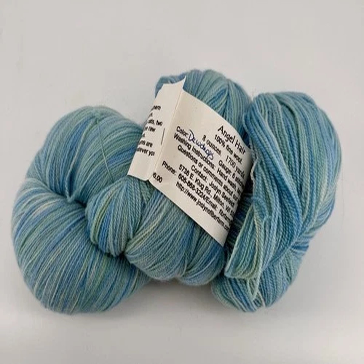 Joslyns Fiber Farm Angel Hair Yarn Blue Hand Dyed Fine Wool 2500 Yds Indie