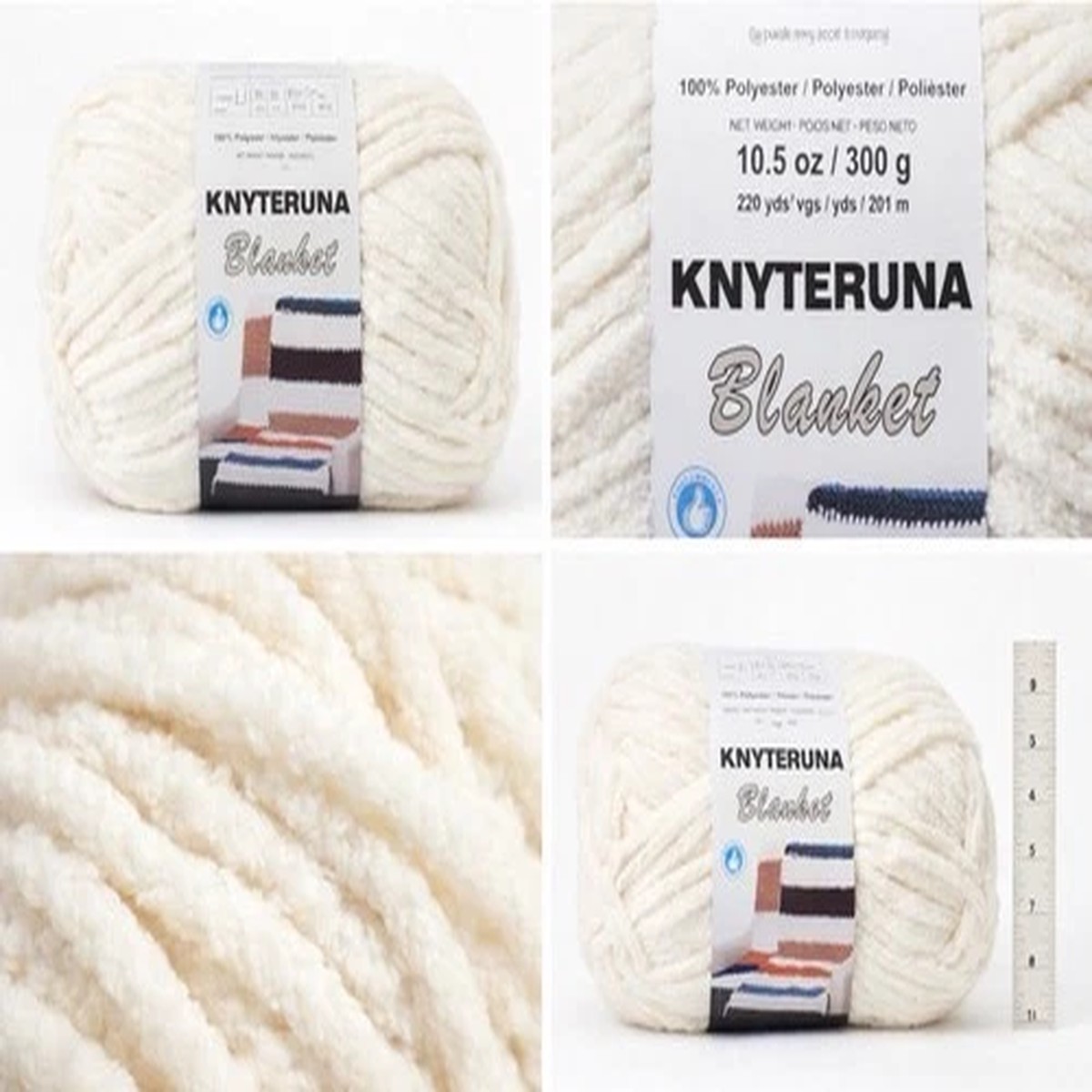 Knyteruna Blanket Yarn 220 Yards 10.5oz Super Bulky Polyester Cream(4)