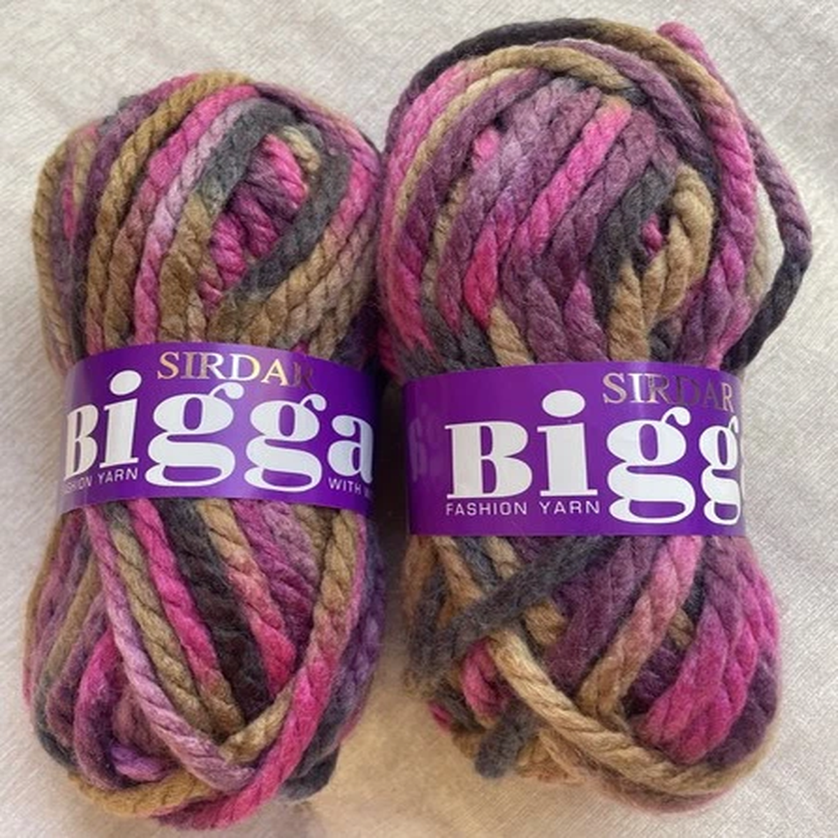 Lot of 2, Sirdar BIGGA Acrylic/Wool Burgundy-Purple-Tan-Pink, Made In Turkey
