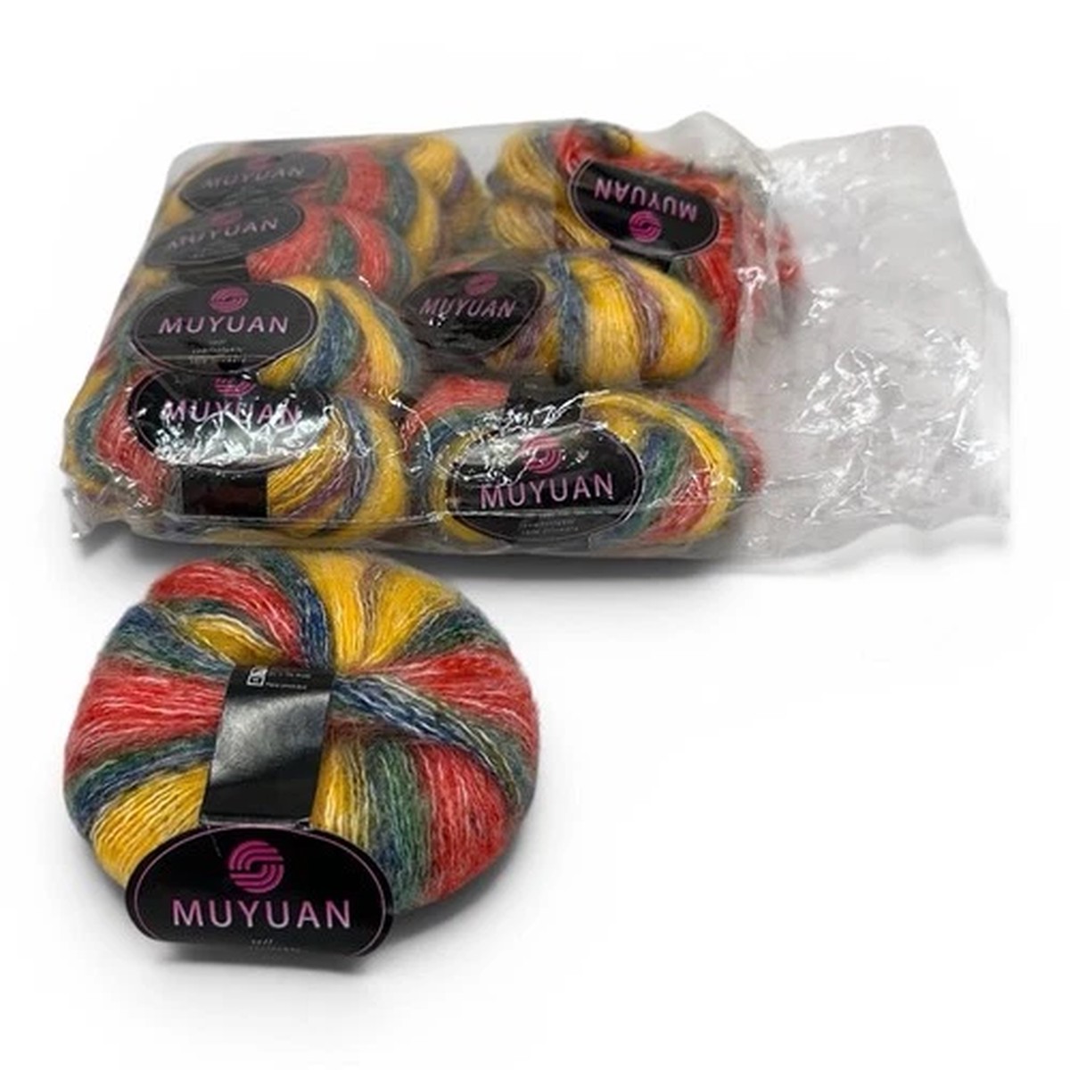 Lot of 9 MUYUAN Mohair Yarn 25g EA Rainbow Multicolored NEW