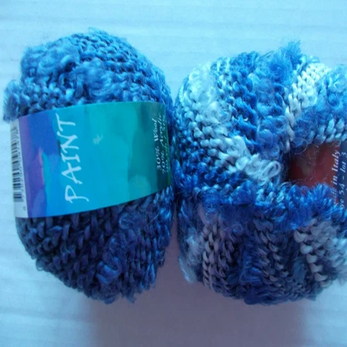 Paint wool blend boucle/slub fashion yarn, cool blues, lot of 2 (99 yds ea)