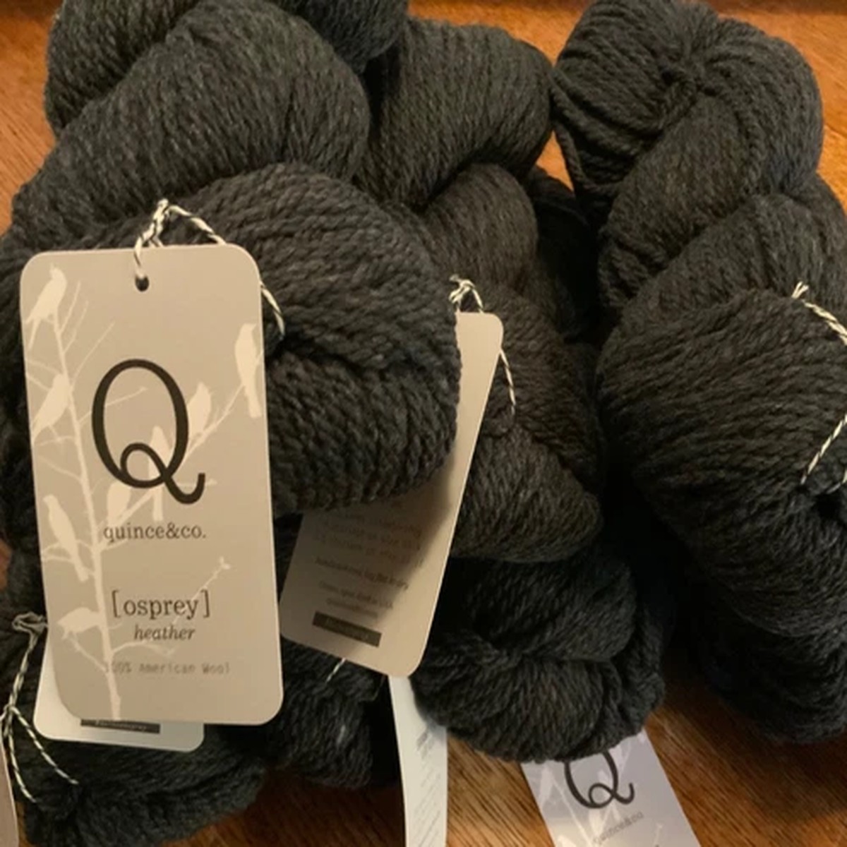 Quince & Co. Osprey. 8 skeins. Sabine (heathered deep grey). 100% American wool.