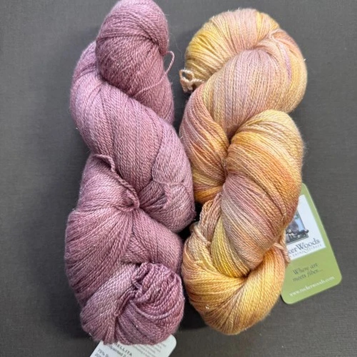 VTG TUCKER WOODS ESTRELLITA YARN - 2 Skeins Pink, Peach 875 yds Merino Silk NOS