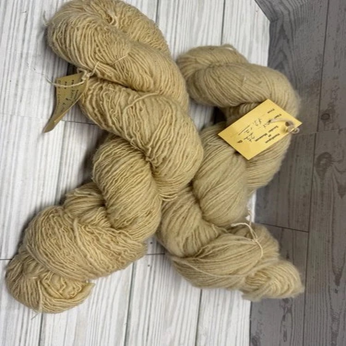 2 Vintage Skeins Wool Handspun Sauder Museum 6.2 oz cream NOS