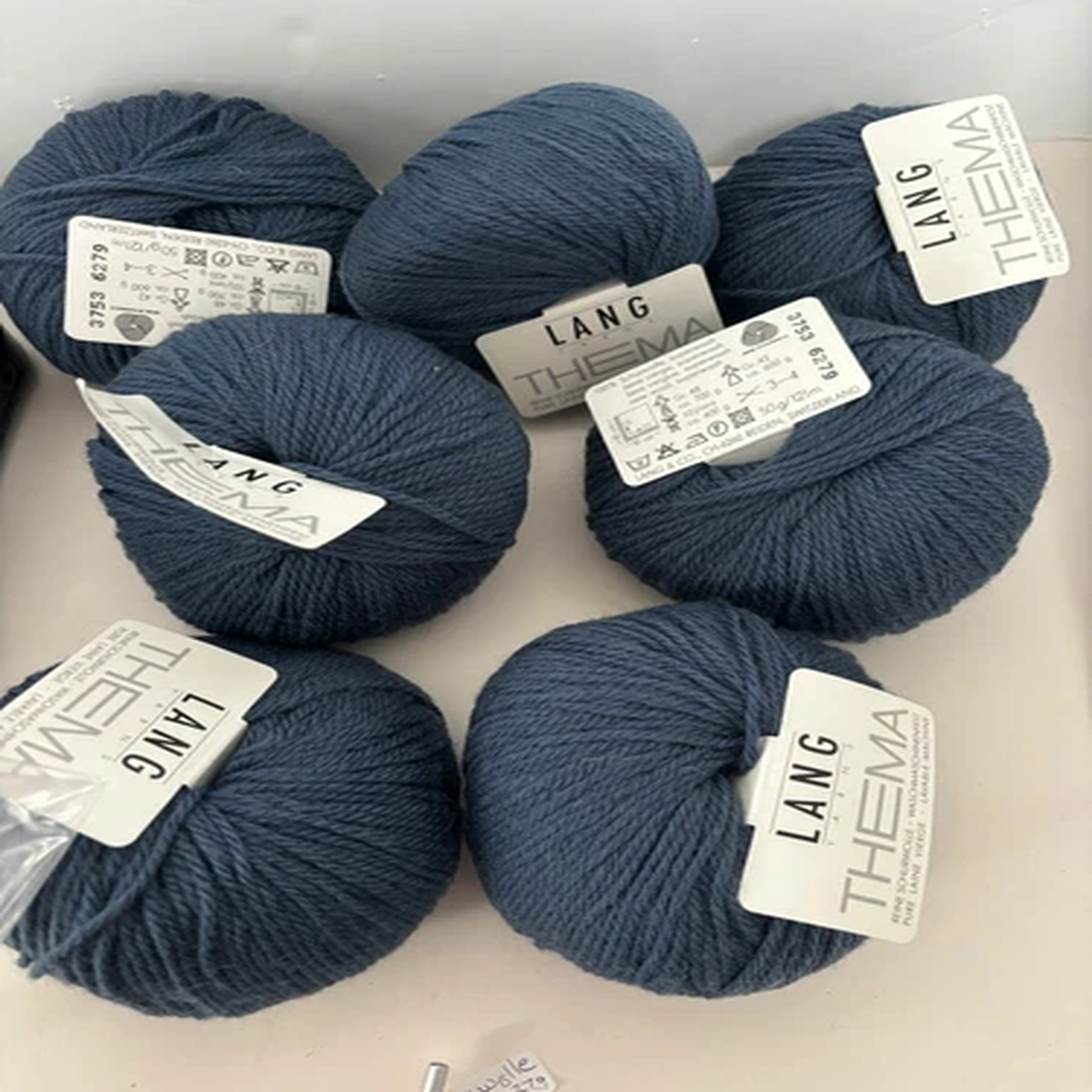7 balls Lang Yarns Thema Wool Blue Switzerland 50 grams per ball
