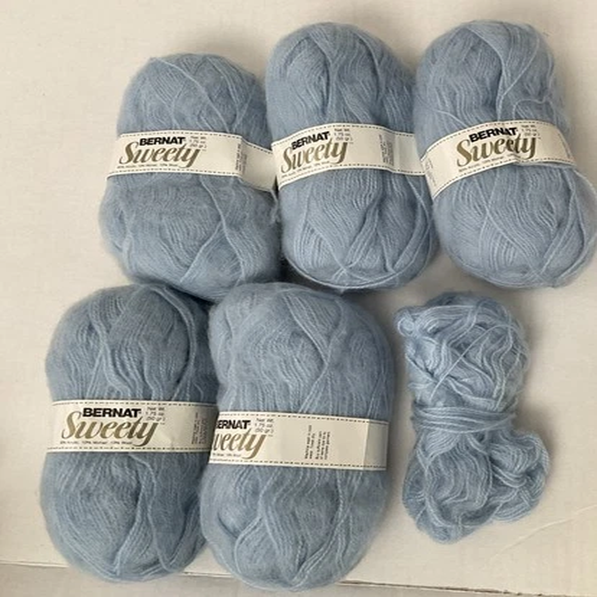 Bernat Vintage Sweety Yarn Lot, Acrylic/Mohair/Nylon, Misty Blue