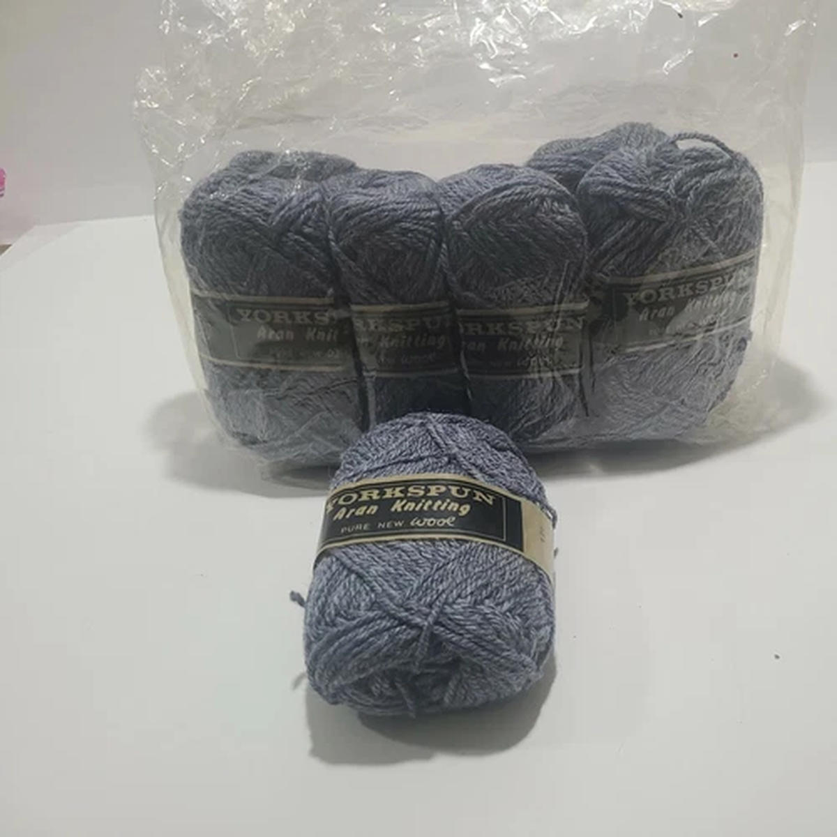 Lot of 7 Skiens Yorkspun Aran Knitted Pure New Wool Blue 126
