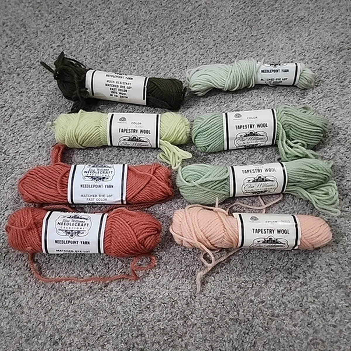 Vintage Elsa Williams Wool Needlepoint Yarn 7.5 pc Lot 40 YD Skeins (Q5)
