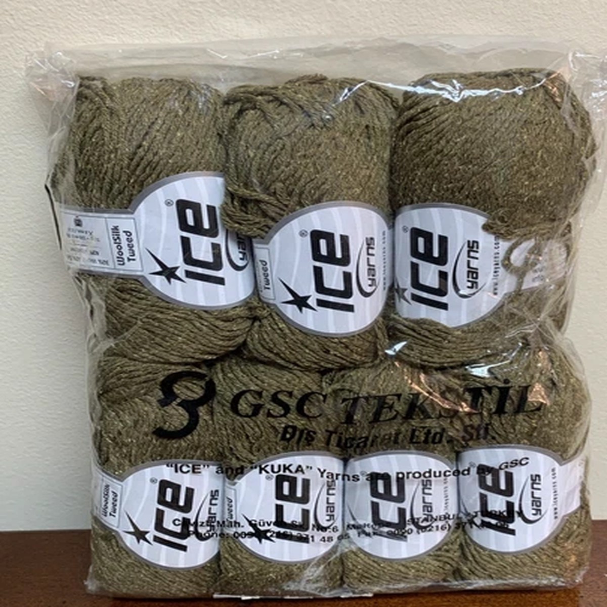 Lot of 7 Ice Yarns Wool Silk Tweed Yarn - Khaki # 22367