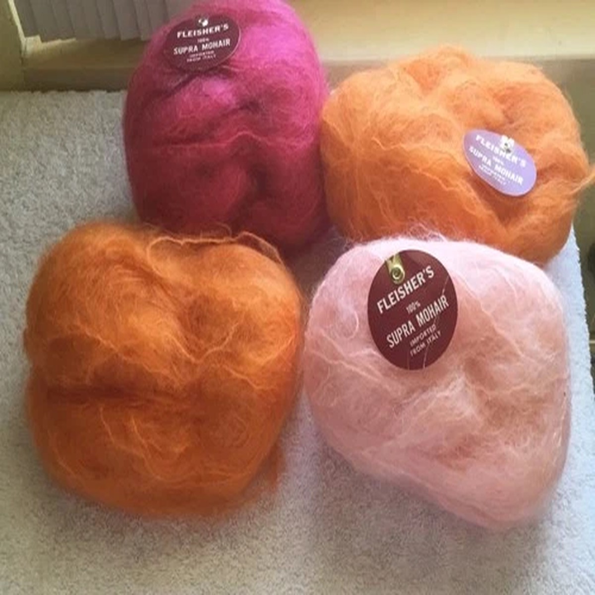 FLEISHERS 100% SUPRA MOHAIR 4 SKEINS MIXED COLORS
