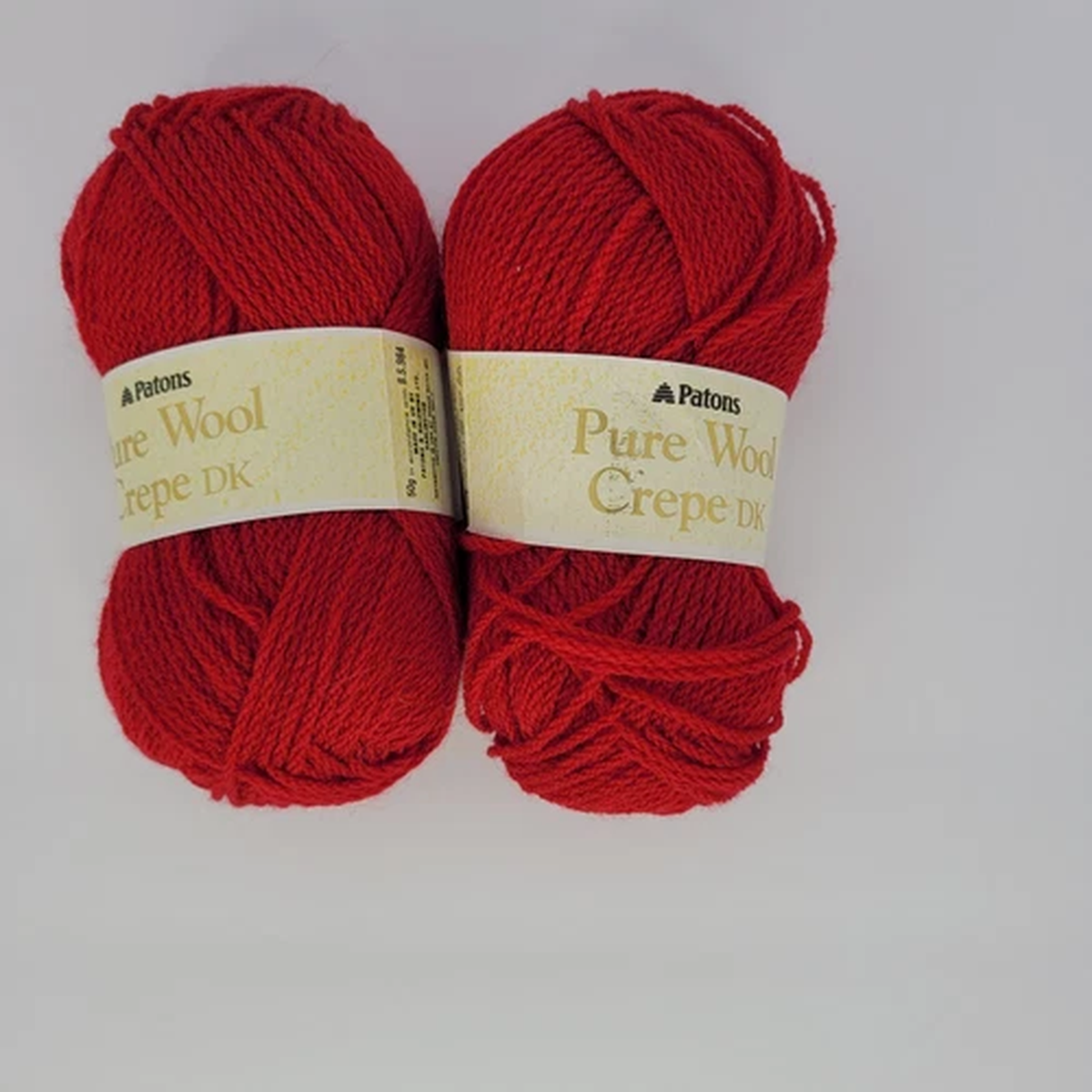Patons Pure Wool Crepe DK Red #6501 Yarn 50 grams Dye Lot #24 - 2 Skeins