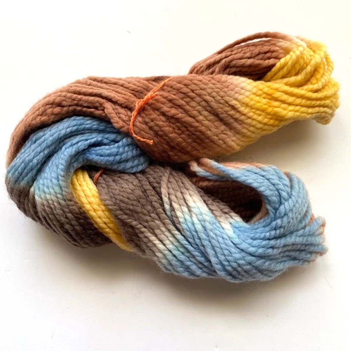 Skein 3.4 oz Unbranded Wool Yarn Bulky Brown Tan Yellow Blue