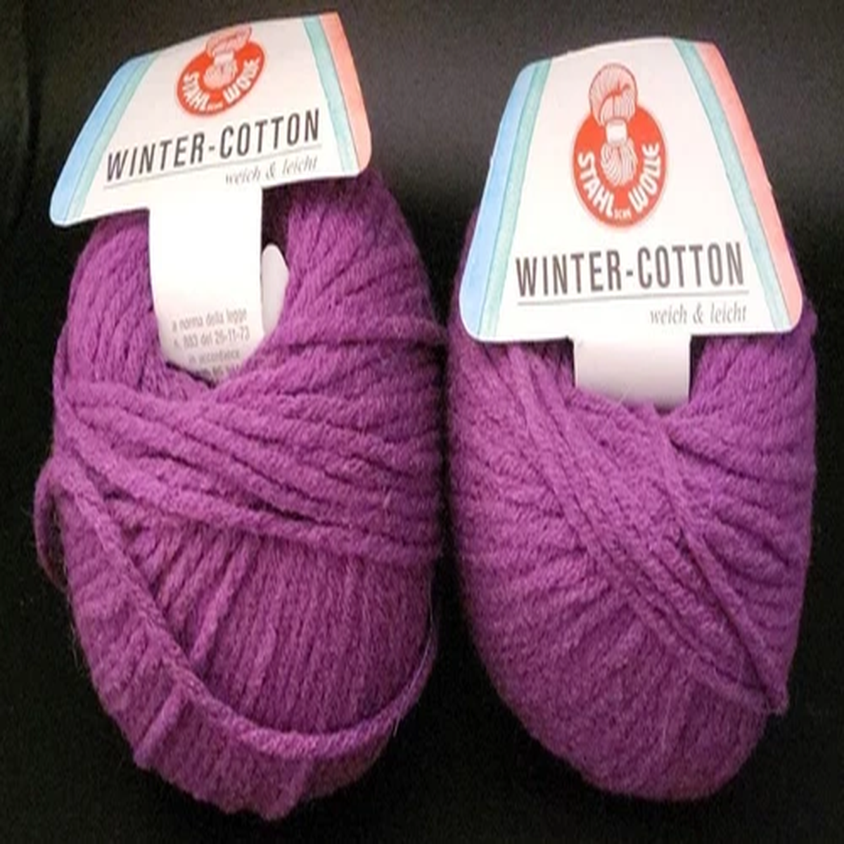 2 SKEINS/BALLS OF (DISC) STAHL WOLLE WINTER-COTTON YARN - COLOR #9940 PURPLE