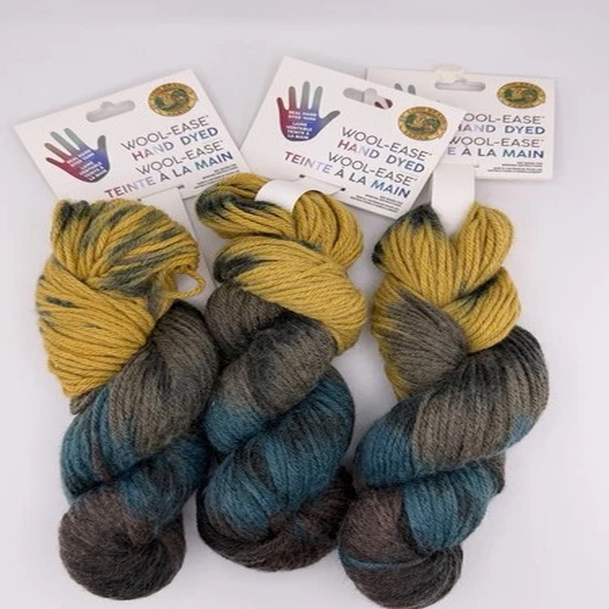Hand Dyed Wool Yarn Multicolor Blue Gray Lime Yellow #5