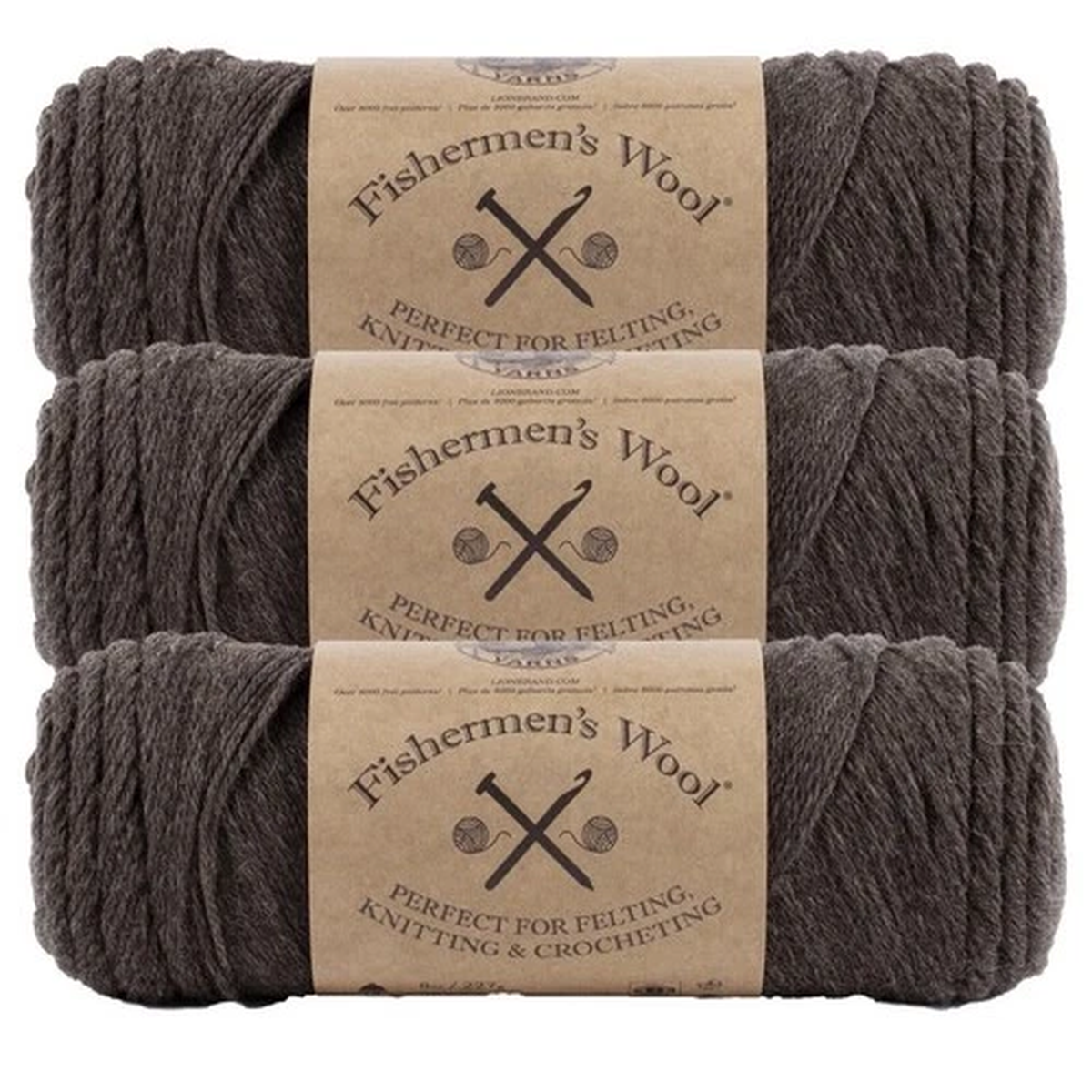 (3 Pack) Lion Brand Yarn 150-126K Fishermen's Wool Yarn Nature's Brown BRAND NEW
