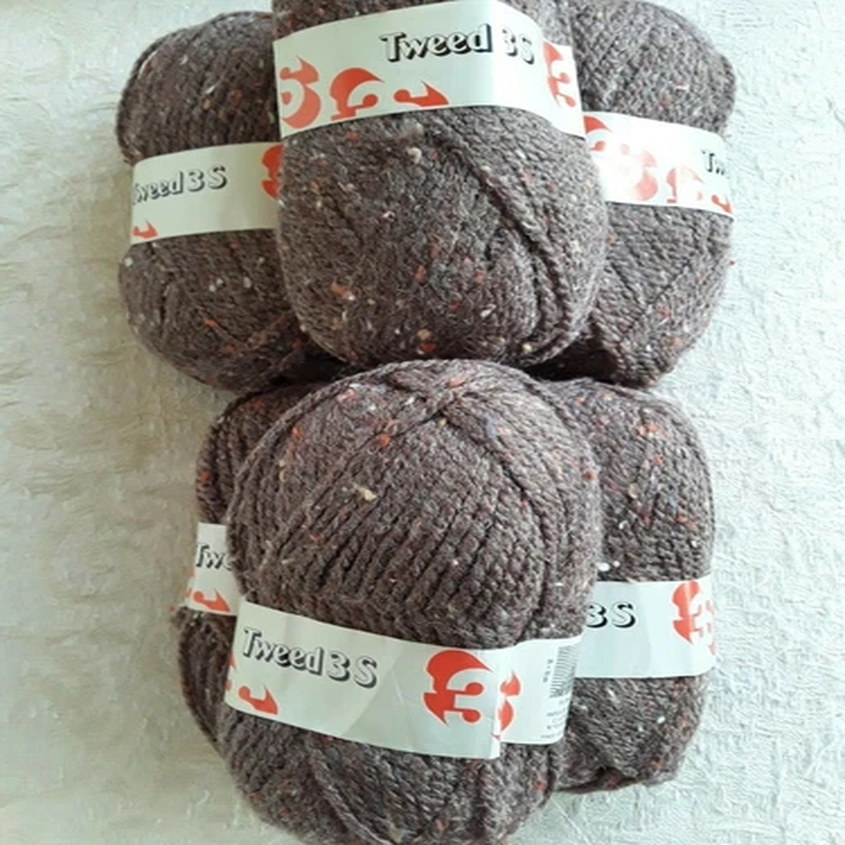 3S Brown Tweed Vintage Yarn 6 Skeins Made in Belgium Acrylic Viscose Blend 107 y