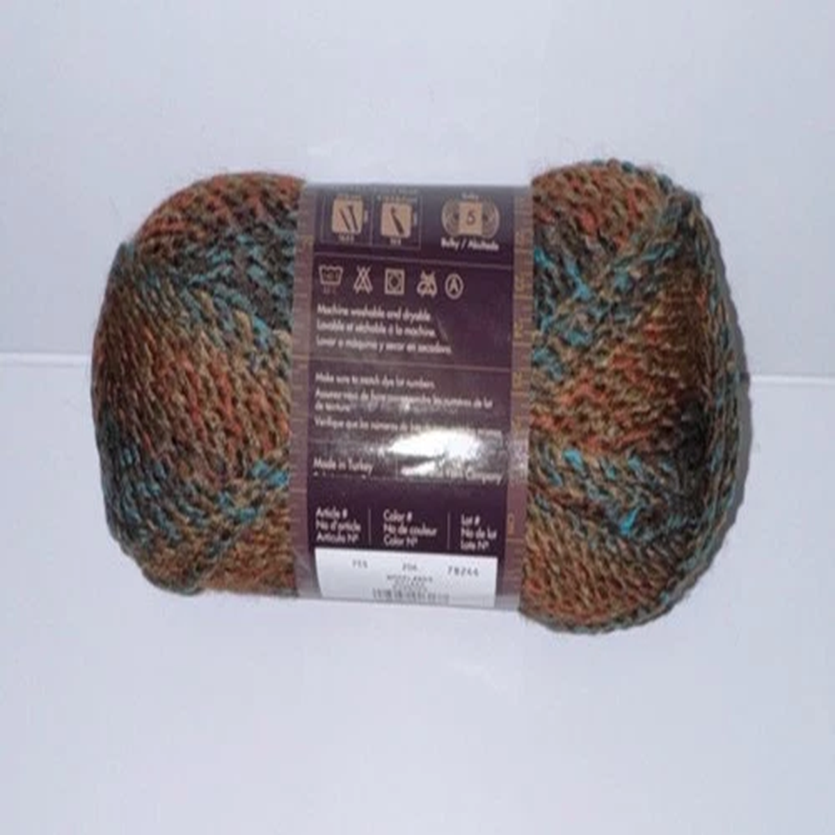 Lion Brand Tweed Stripes 206 Woodlands Acrylic Wool Bulky Yarn Skein Brown Blue