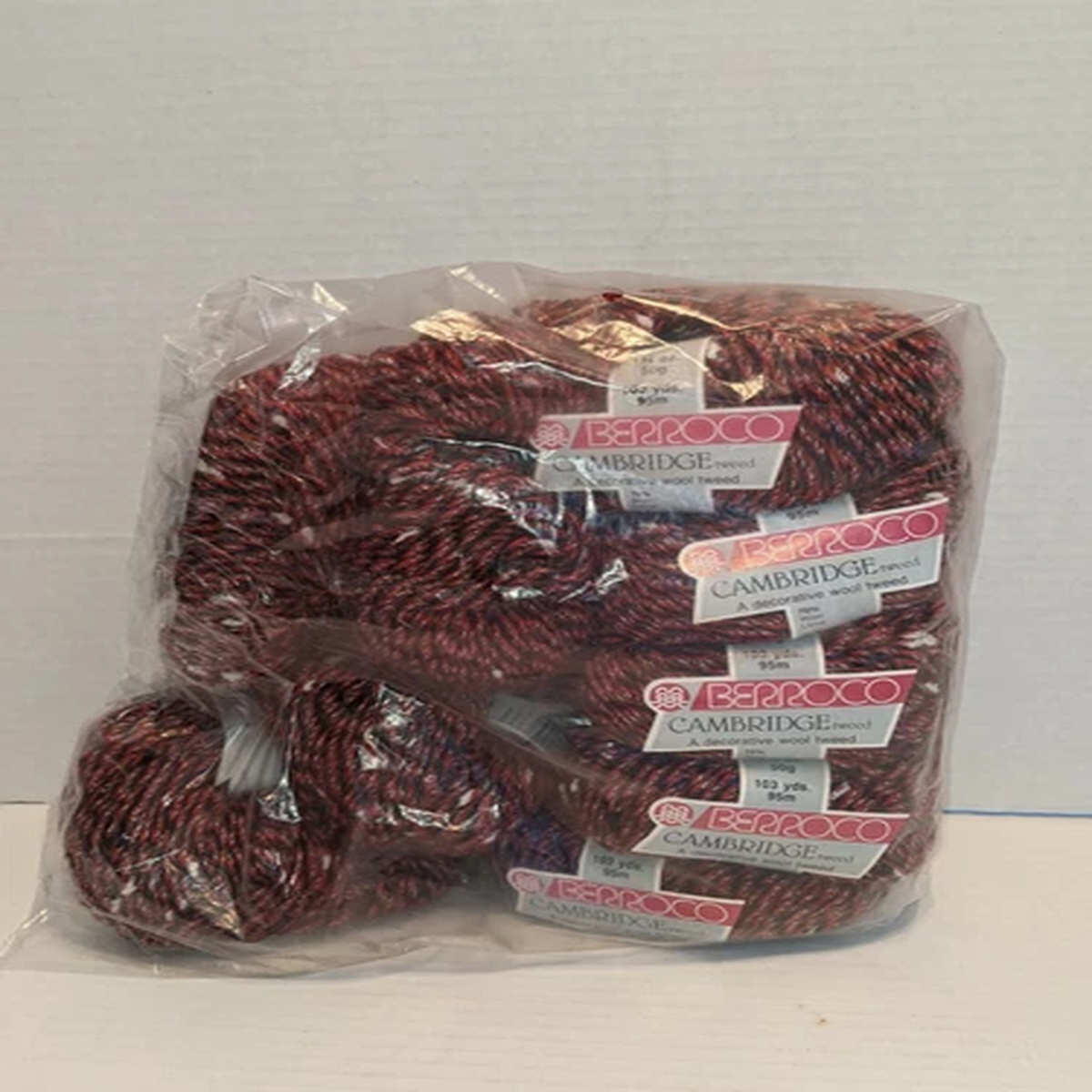 Lot of 7 Berroco Cambridge Tweed Yarn Black/Red 50g 103yds Each #9544 *NEW*
