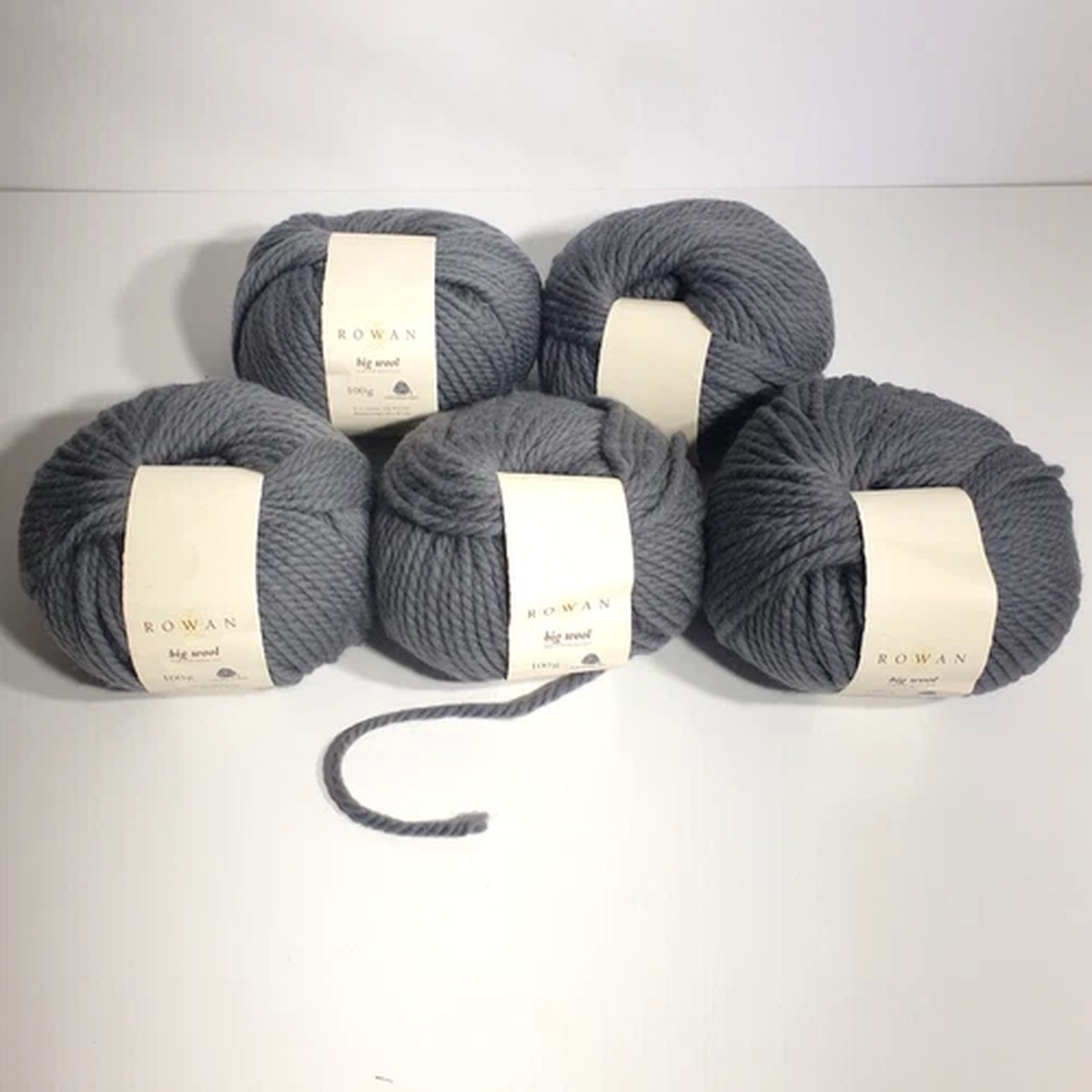 NEW 5 Balls Rowan Yarn Big Wool 100g 80m Pure Merino Grey Glum Rowan 00056 50104