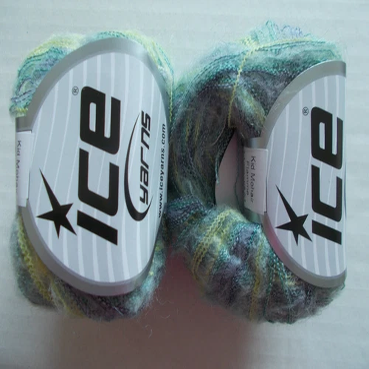 Ice Yarns Kid Mohair Flamme yarn, Green Shades Purple, lot of 2 (271 yds ea)