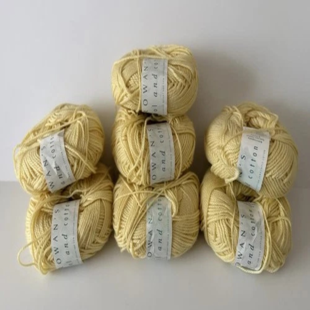 NEW Rowan Wool and Cotton Botany Yarn 7 Skein Lot Color 919 Primula Soft Yellow