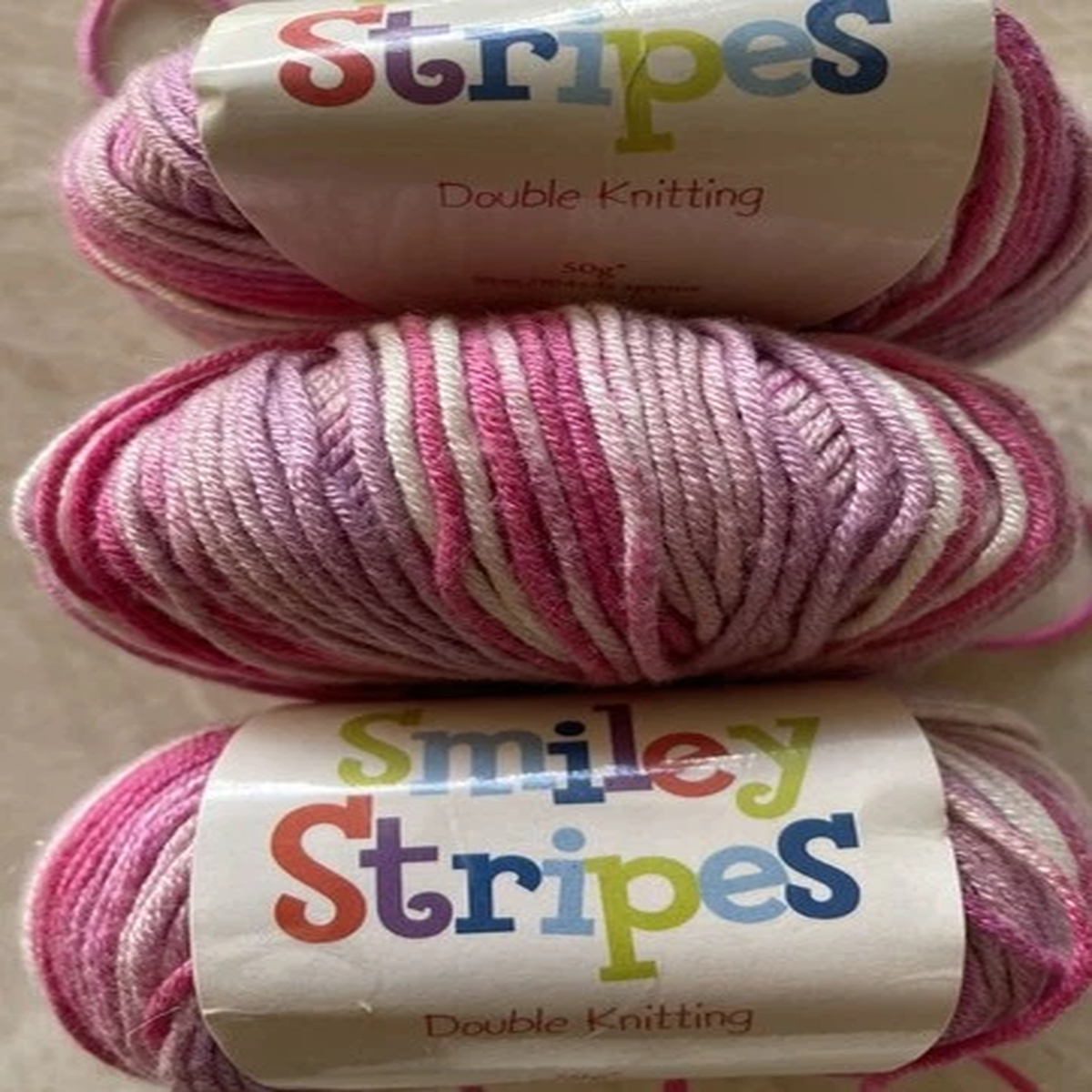 LOT of 3, Sirdar SMILEY STRIPES Bamboo/Wool Blend, 50gm/95m, Pink, Purple&White