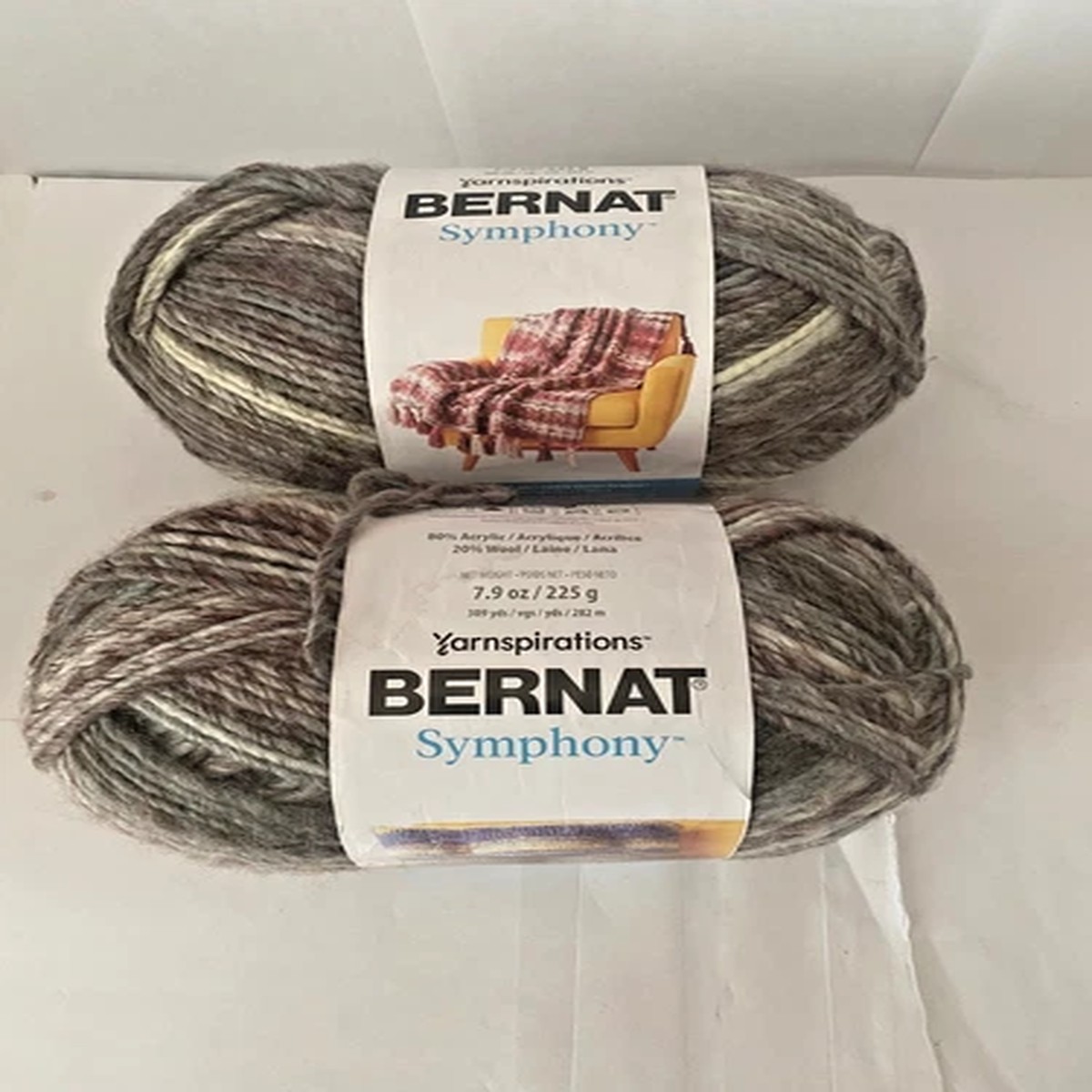 2 New Bernat Symphony Yarn Wool Blend Pebbles 309 yards each
