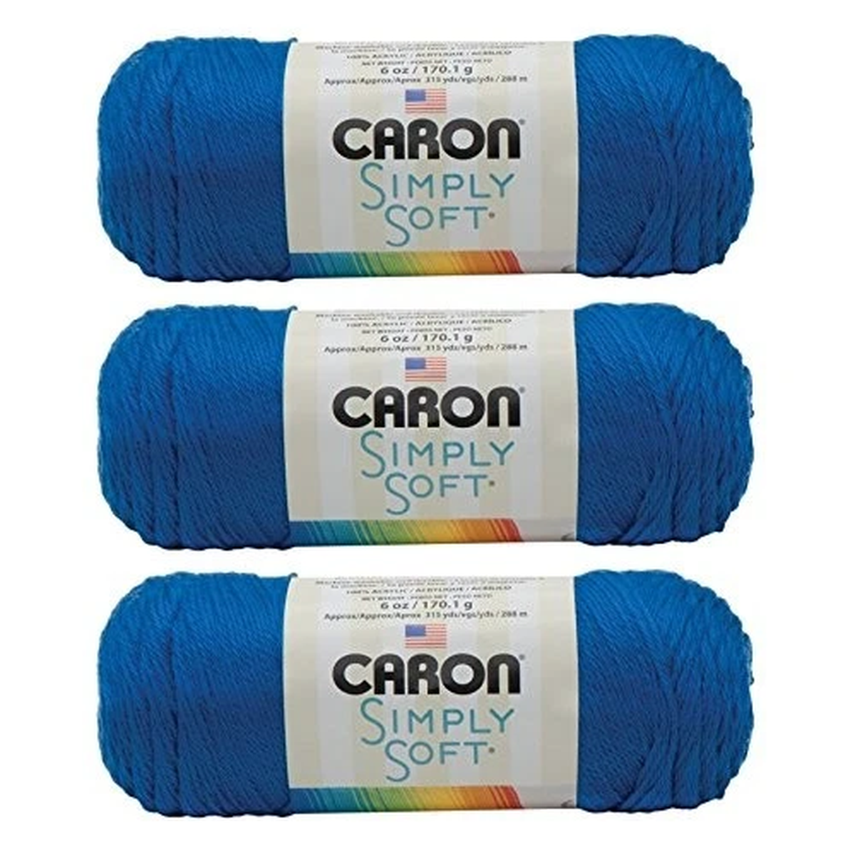 Caron Simply Soft Yarn Royal Blue 3 Pack 100 Acrylic for Knitting and Crocheting