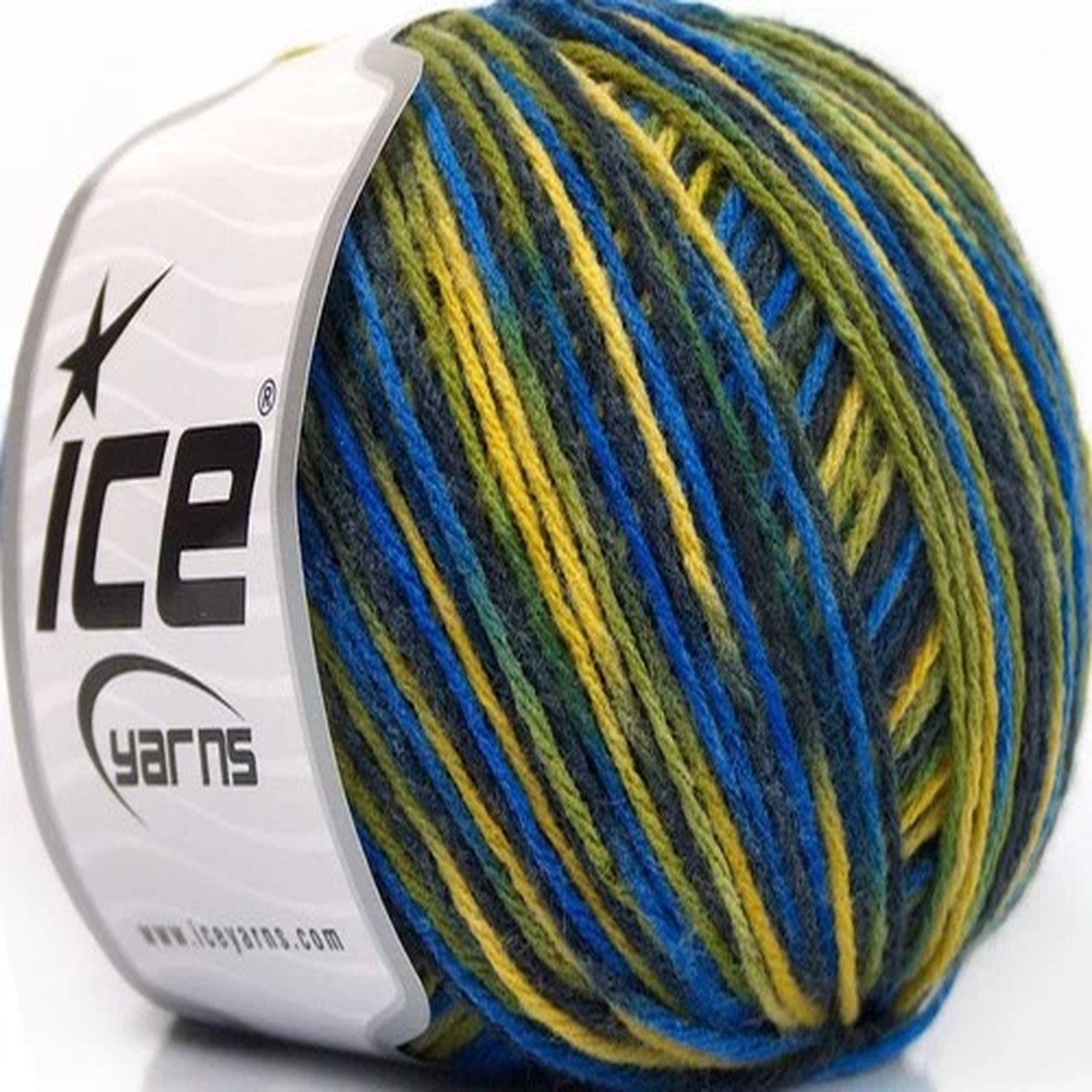Ice Yarns Wool DK Color 56217 Variegated Blue Yellow Green Yarn 50gr 191yds