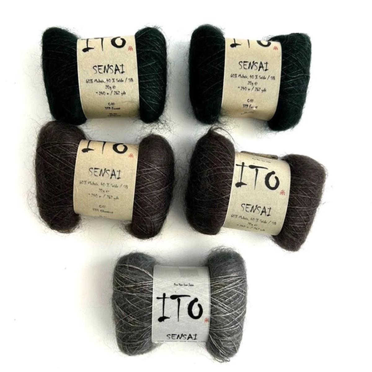 Ito Sensai Lace Weight Mohair Silk Yarn 50g/262 yds ea Gray Green Etc Lot of 5
